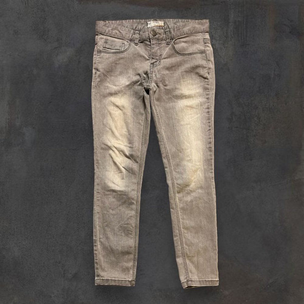 Free People Light Gray Skinny Jeans Women's Size W28 Mid Rise Stretch Discolored